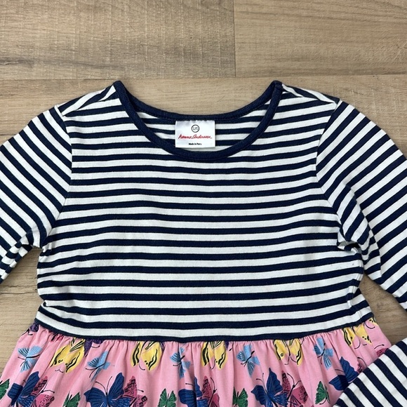 Cotton Size 120/ 6-7 us long sleeve striped and buttterfly dress with pockets - Picture 3 of 9